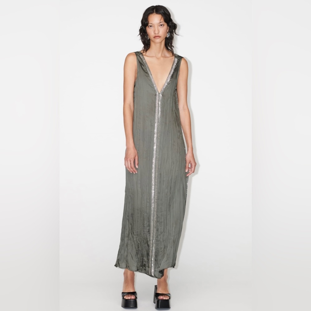 ZARA Embroidered Satin Effect Dress Limited Addition